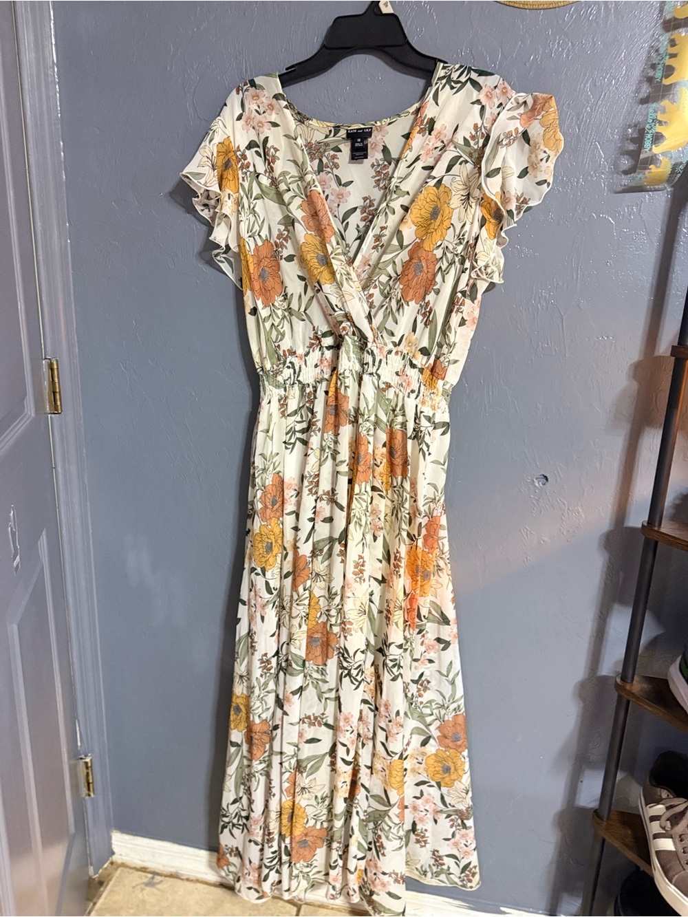 Floral Wrap Maxi Dress in Cream with Yellow and Peach Blooms